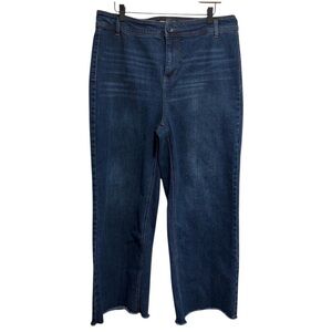 Oat New York Dark Wash Wide Leg High Rise Women’s Jeans Raw Hem Stretch